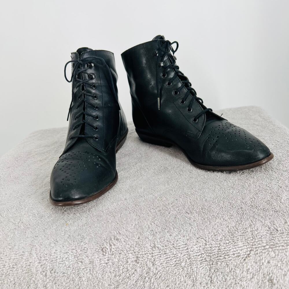 VTG HUNT CLUB 90's Women's Black Leather Lace Up Ankle Boots 7.5M Steampunk